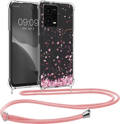kwmobile telefoonhoesje geschikt voor Xiaomi Redmi Note 12 Pro+ 5G / Note 12 Pro Plus 5G - Hoesje met telefoonkoord - Back cover voor smartphone - Case in poederroze / donkerbruin / transparant