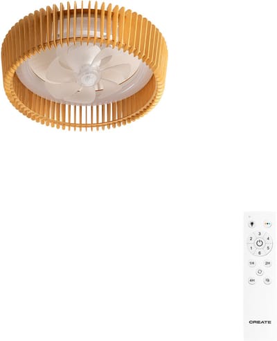CREATE - Plafondventilator 20W stil Ø58cm richtingsschoepen met LED verlichting - Wit / Licht hout - WIND CRAFT