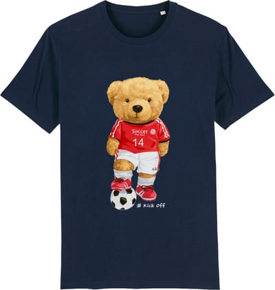 Jongens Meisjes T Shirt - Beer met Voetbal - Blauw - Maat 104