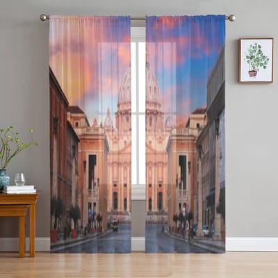 Vaticaan Rome Transparante Gordijnen voor Woonkamer Transparante Tule Raamdecoratie Slaapkamer Keuken Huisdecoratie Sluier Gordijnen 135W x 114H(cm) gray