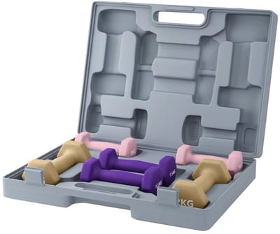 Halterset - 6-delige Set Halters met Koffer - Gewichten - Dumbells set van 3 Paar Halters - Gewichten Fitness - 2 x 1 kg, 2 x 1,5 kg, 2 x 2 kg - Halter set voor Krachttraining, Workout, Gym