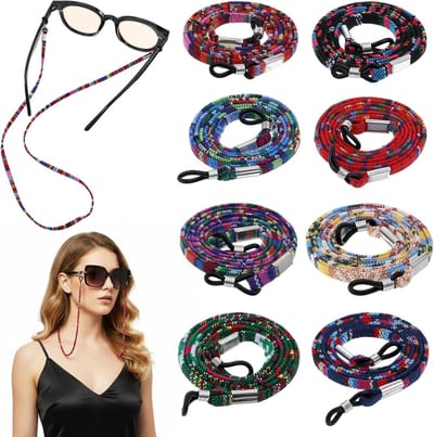 8 STKS Wevende Bril Houder Strap met Lenzenvloeistof Kettingen voor Vrouwen en Meisjes - Stijlvolle Lanyard voor Zonnebrillen, Elegant en Praktisch, Ideaal voor Dagelijks Gebruik