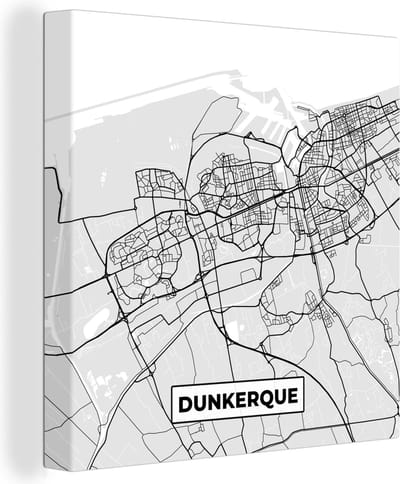 Canvas Schilderij Kaart - Stadskaart - Dunkerque - Plattegrond - Frankrijk - 20x20 cm - Wanddecoratie