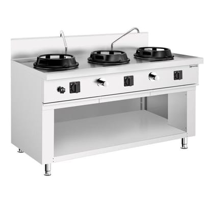 GGM Gastro Gas Wok-Herd - 45 kW - 3 Brenner - inkl. 2 Wasserhähnen Zilver