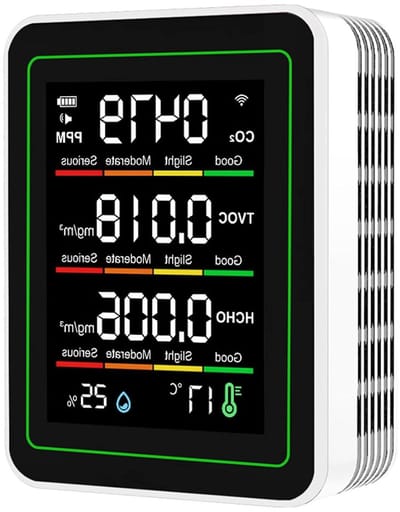 Luchtkwaliteitsmonitor - Binnenluchtmeter - Gezonde Ruimte - 5-in-1 Analyse - 2000 mAh Batterij - Wit