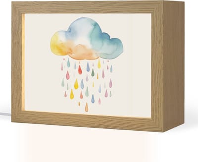 Nachtlampje 20x15 cm - Kinder lampje - Wolk - Regen - Watercolor - Kleurrijk - Tafellamp kinderkamer - Slaapkamer lamp - Bedlamp kinderen - Kinderlampje stopcontact - Wandlamp babykamer - Nachtlampjes