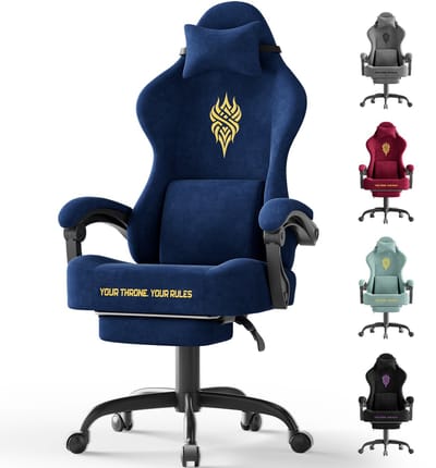 Soontrans - Gamingstoel Ergonomische - Gamingfauteuil Bureaustoel -Voetsteun - Hoofdsteun - Lendensteun - Ademende Fluwelen Stof -ideaal voor Lange Gaming- en Werksessies - Donkerblauw