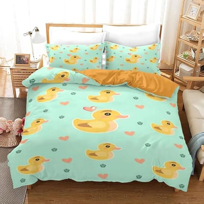 Ensemble de Literie Canard Jaune Impression 3D Garçons Filles Taille Twin Queen King Housse de Couette Taie d'Oreiller Lit Garçons Adulte Textile de Maison EU Single 135x200cm