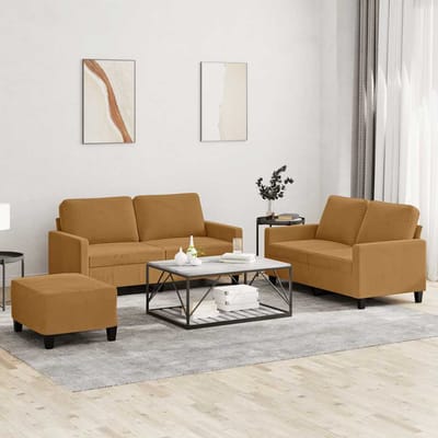 vidaXL - 3-delige - Loungeset - met - kussens - fluweel - bruin