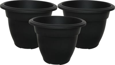Whitefurze Buiten plantenpot/bloempot/planter - 3x - zwart - kunststof - D30 x H23 cm