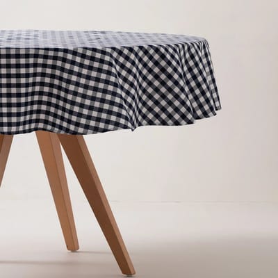 GAMUSI VICHY Rond Tafelkleed - Vlekwerend - Katoen Look - Ruitjes - 160 x 160 cm - Marine- OEKO-TEX
