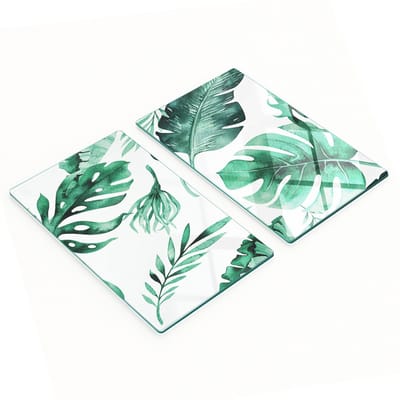 Decoratieve glazen snij- en serveerplanken met palm- en bladmotief, 2x30x52 cm