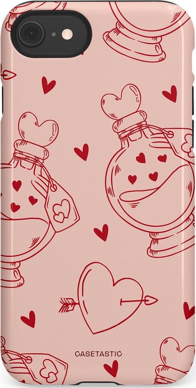Casetastic Hoesje Geschikt voor Apple iPhone 7/8/SE - Stijlvolle Beschermende Duo-layer Case - Zoete Liefdesflirt - Roze Rood - Pafrum - Love You - Valentijn