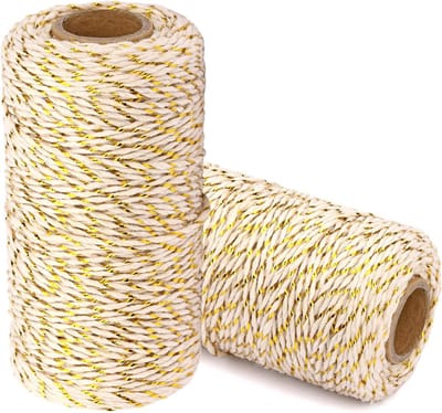 Katoenen Twine String Bakers Rope: 2 Rollen Touwen voor Ambachten Gift Wrapping - 656 Voet Gouden Draad Beige Touw voor Keuken Koken