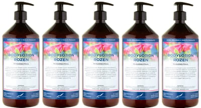 Bodylotion Rozen 1 Liter - met gratis pomp - set van 5 stuks - Voordeelverpakking