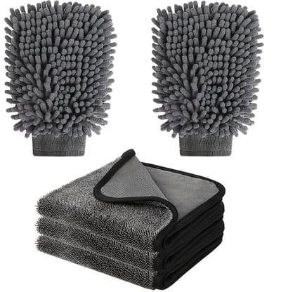 Livé® Auto Was Set – Microvezel Droogdoek & Washandschoenen 5-delig