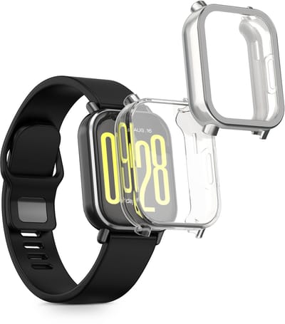 kwmobile 2x smartwatch hoes geschikt voor Xiaomi Redmi Watch 5 Active hoesje - Siliconen sporthorloge cover - Activity tracker case in transparant / zilver
