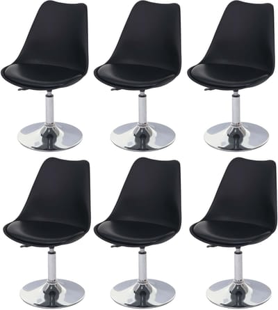 Set van 6 draaistoelen Malmö T501, keukenstoel, in hoogte verstelbaar, kunstleer ~ zwart, voet chroom
