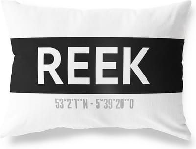 Tuinkussen REEK - NOORD-BRABANT met coördinaten - Buitenkussen - Bootkussen - Weerbestendig - Jouw Plaats - Studio216 - Modern - Zwart-Wit - 50x30cm