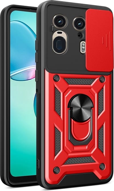 MobyDefend Hoesje - Geschikt voor Motorola Edge 50 Ultra - Pantsercase Met Draaibare Ring - Rood