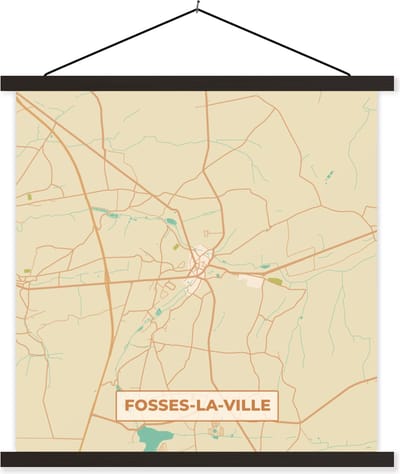 Posterhanger incl. Poster 60x60 cm - Schoolplaat - Kaart - Stadskaart - Vintage - Plattegrond - Fosses-La-Ville - Textielposter - Zwarte latten - Stadskaart