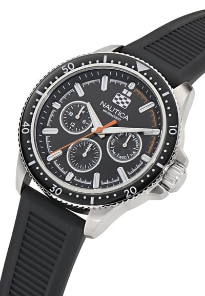 Nautica Nct Windrose Kwarts Analoog Horloge Zwart Kast: 100 % Roestvrij Staal | Band: 100 % Siliconen 46 mm NAPWRF401, NAPWRF402