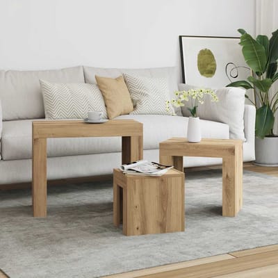 vidaXL - 3-delige - Tafeltjesset - bewerkt - hout - artisanaal - eikenkleurig
