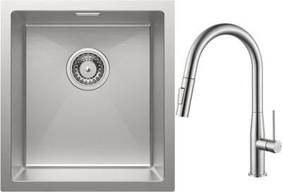 CECIPA max Spoelbak Keuken 40x44CM - Spoelbakken Keuken Met Keukenkraan Met Uittrekbare Uitloop - Wasbak Keuken - Enkele Spoelbak - Spoelbakken met afdruip - RVS