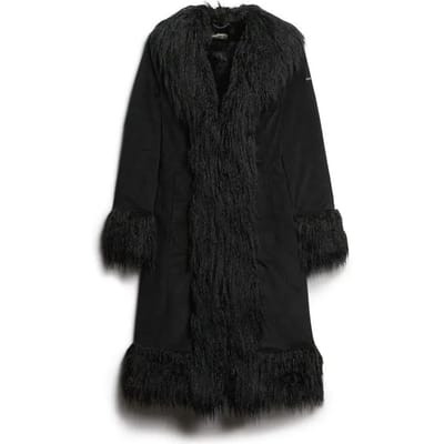 Superdry Lange Afghaanse Jas Black Grootte: 36