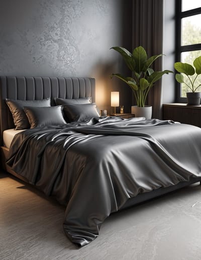Zijden dekbed overtrek Nuovo Seta Antraciet 140x200/220 - Set inclusief Zijden Kussensloop - 100% Puur Zijde