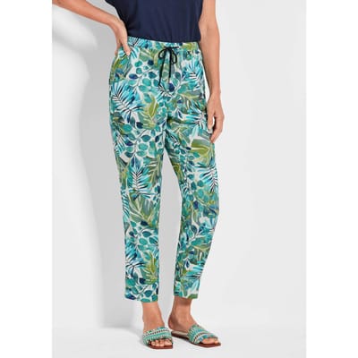 Gedessineerde broek SARA met bladerprint - grijsgroen / gedess. - Gr. 48 van Goldner Fashion