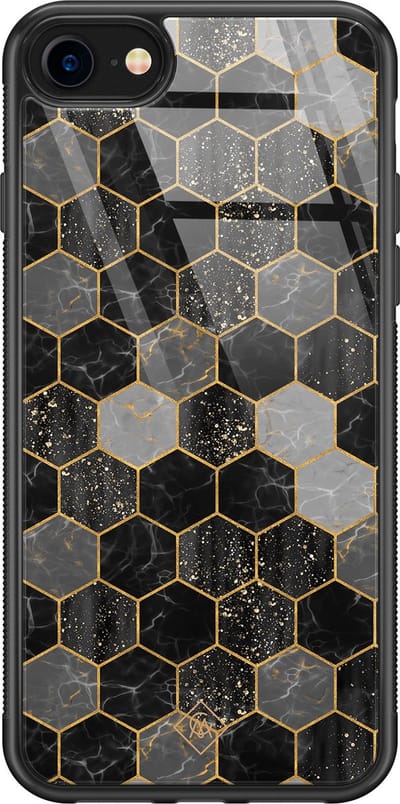 Casimoda® hoesje - Geschikt voor iPhone 8 - Hexagons Zwart - Luxe Hard Case Zwart - Backcover telefoonhoesje - Zwart