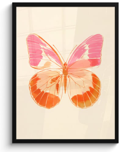 Poster in lijst - Fotolijst 50x70 cm - Posters - Oranje - Vlinder - Minimalistisch - Posterlijst zwart - Decoratie - Wanddecoratie woonkamer - Muurdecoratie slaapkamer