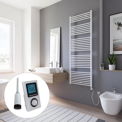 Schulte TURBO - elektrische designradiator - 60x170cm - wit - digitale remote aansluiting rechts - 800 Watt