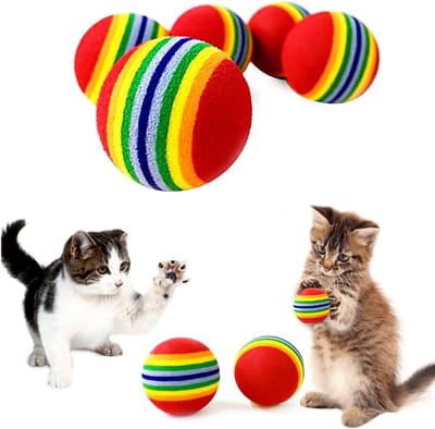 Daity Verpakking van 10 stuks, rode regenboog kattenballen van 3,5 cm (1,38 inch), zacht EVA-schuim, interactief binnenspeelgoed, favoriet van kittens, 35 mm diameter (meerdere kleuren)