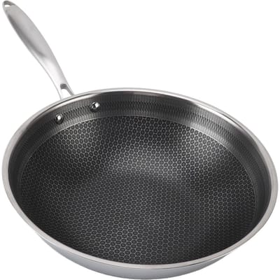 Roestvrijstalen Koekenpan Skillet Wafelpatroon Anti-aanbak Koekenpan Vaatwasserbestendig Inductie Gas 24cm / 9.4in