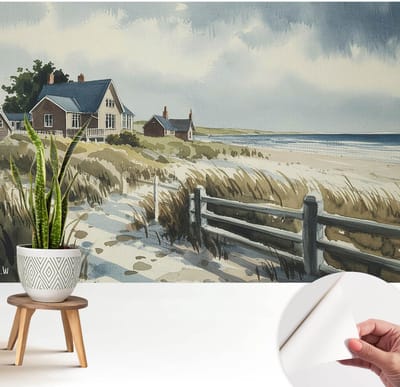 Wallfluent Zelfklevend Behang - Strandduinen Zelfklevend fotobehang - 208x146 cm - Wit Zelfklevend Behang - Herpositioneerbaar - Voor de slaapkamer, woonkamer en hal Zelfklevend Behang