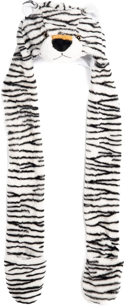 KIMU® Muts Wanten Witte Tijger - Sjaalmuts met Oortjes Roofdier - Bontmuts Kinderen - Volwassenen Klein Hoofd - Tijgermuts Pluche Kindermuts Strepen Festival