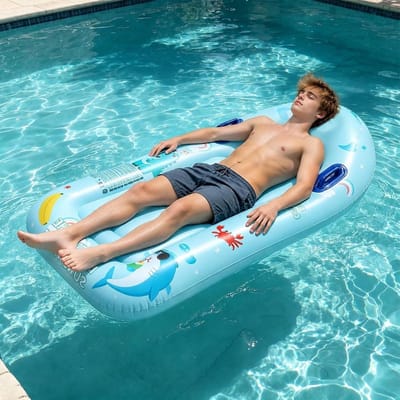 Opblaasbaar luchtbed - Waterluchtmatras zwembad - Waterpret zwemmen - Kantelvrij design - 110 cm lang - Blauw