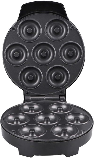 Donut Maker - Mini Wafelmachine - Zelf Snacks Maken - Dubbelzijdige Verwarming - 7-gaats - Zwart