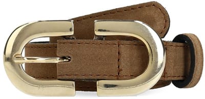 Manfield - Dames - Taupe suède riem met gouden chain - Maat 085