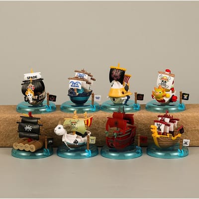 8 Stuks/Set One Piece Thousand Sunny Piratenschip Poppetje Navy Going Merry Miniboot GK Model Collectie Speelgoed Kindercadeaus brown