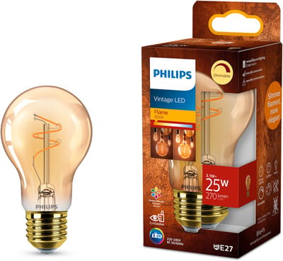 Philips Vintage LED - Dimbare lamp - 25W - Extra warmwit licht: 1800K - E27 fitting - Amberkleurig glas - Standaard lampvorm