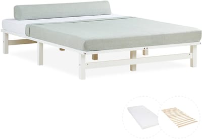 Homestyle4u Palletbed - 140x200 cm - Houten bed - met matras - Wit