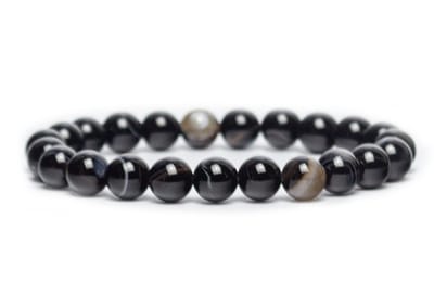 Bixorp Gems Zwarte Agaat Edelstenen Armband - Gepolijste Edelsteen Kralenarmband