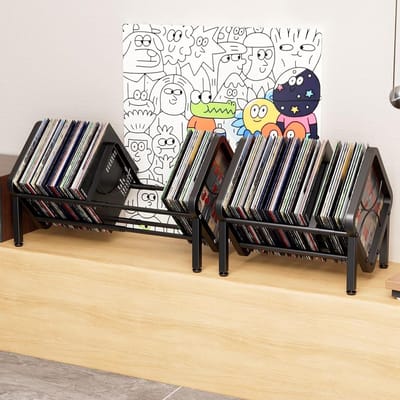 Uitbreidbare Vinyl Platenopslag met Verstelbare Scheidingswand, Metalen LP Houder voor Albums, Tijdschriften en Boeken, Ideaal voor Organisatie en Presentatie