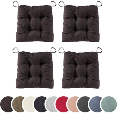 sleepling set van 4 stoelkussens Basic 20 | 40 (voorkant) / 35 (achterkant) x 38 x 7 cm | zitkussen voor binnen en buiten | hoes van 100% katoen | met klittenband | Made in EU | bruin