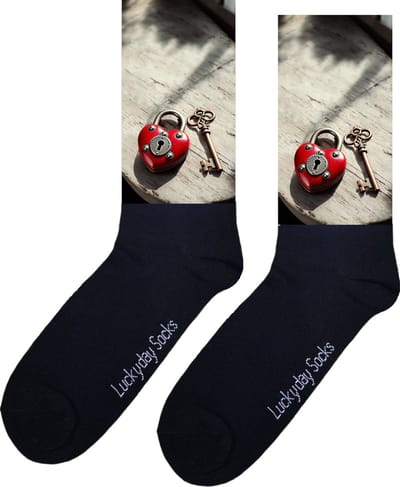 Hart slot - Opkikker - Grappige sokken - Valentijn cadeau - Verjaardag cadeau - Sint cadeau - Leuke sokken - Sleutel - Geluk - Leuk cadeau - Vrolijke sokken - Cadeautje - Grappig cadeau - Kerstsokken - Vaderdag - Moederdag - Socks maken Happy - 37-44