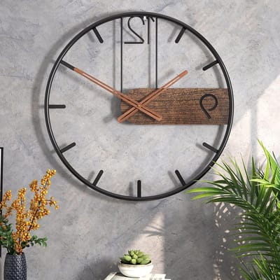 Vintage Grote Wandklok van 40 cm - Stijlvol Metaal Frame - Stille Batterijwerking - Decoratie voor Woonkamer, Keuken en Slaapkamer - Zwart en Bruin