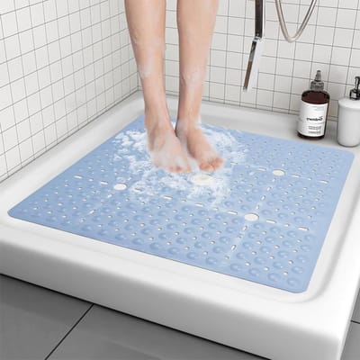 Antislip Douchemattens, 69 x 69 cm, Badmat voor Badkuip met Zuignappen en Afvoeropeningen, Veiligheidsmat voor Ouderen en Kinderen